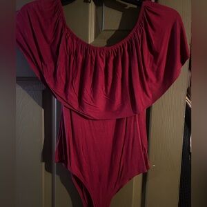 Fashion Nova Burgundy Off-Shoulder Bodysuit